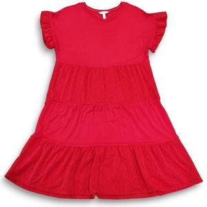 MATILDA JANE Enchanted Garden Dress Tiered Knit & Eyelet Red Oversized Small